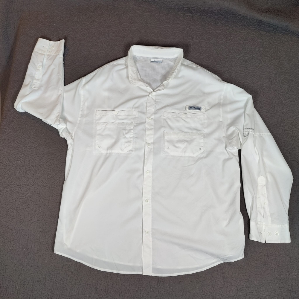 Columbia PFG Long Sleeve Fishing Vented Shirt Mens 2XL Solid White Tamiami